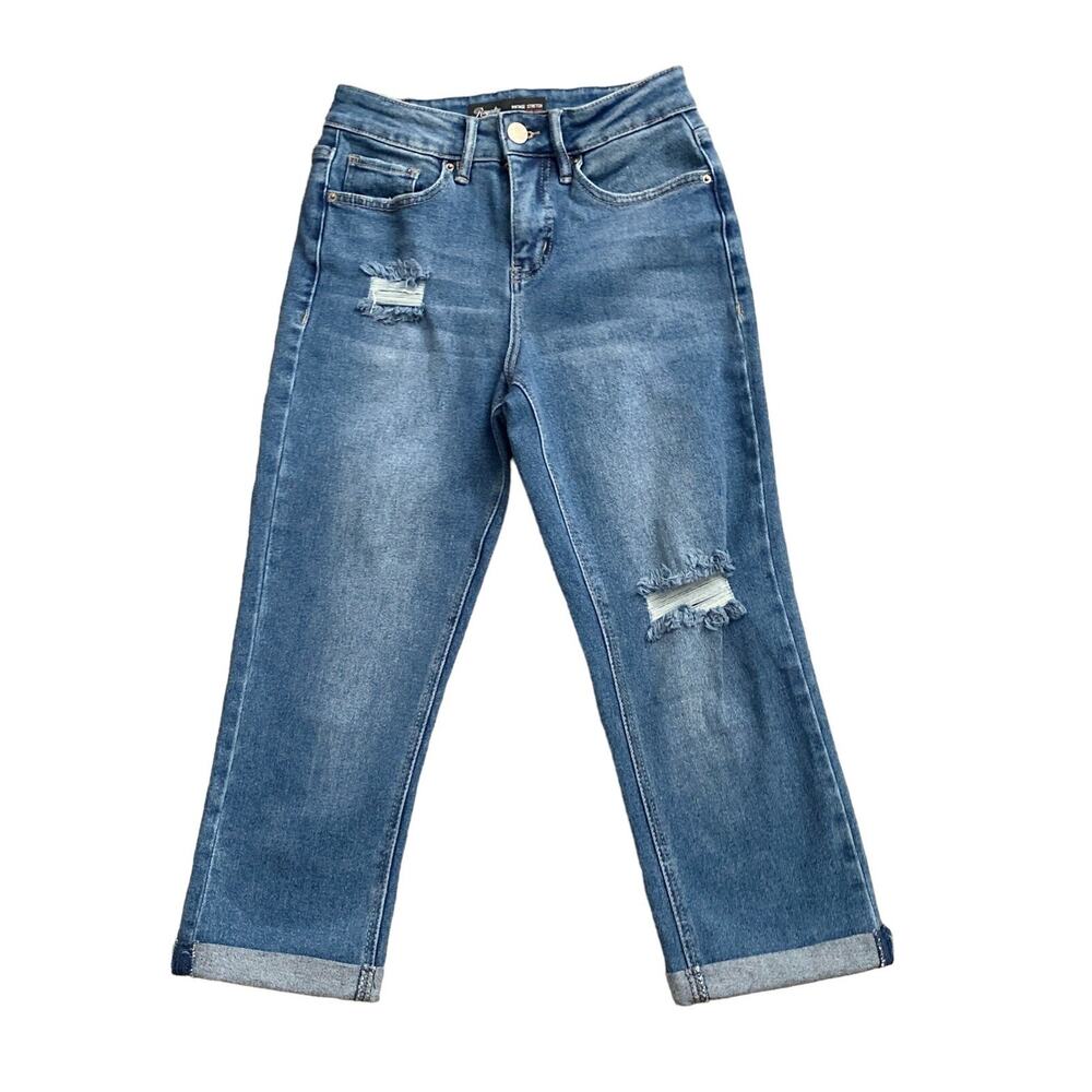 ROYALTY FOR ME Womens Size 4 Ripped Vintage Stretch High Waist Crop Blue Jeans